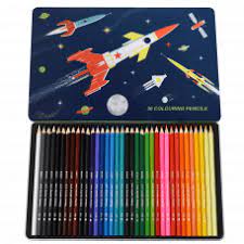 Boîte crayons de couleur space age