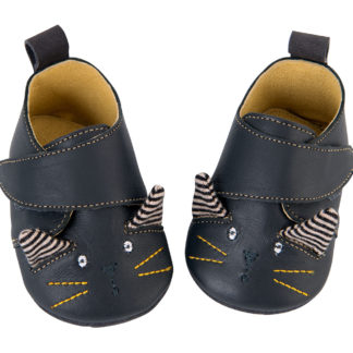 Chaussons cuir chat noir Les moustaches 0/6 m