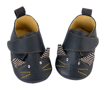 Chaussons cuir chat noir Les moustaches 0/6 m