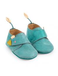 Chaussons cuir oie bleu Le voyage d'Olga 6/12 m