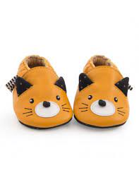 Chaussons cuir chat moutarde Les moustaches 18/24 m