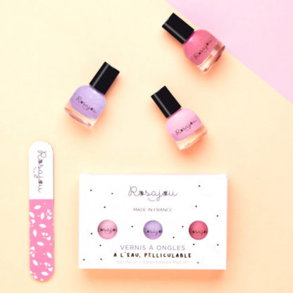 Coffret 3 vernis + lime: flamingo, lavande, rubis