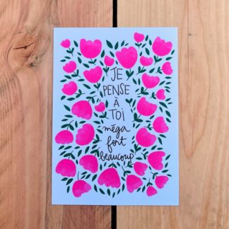 Carte A5 Je pense à toi rose + enveloppe