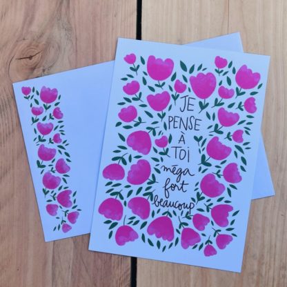 Carte A5 Je pense à toi rose + enveloppe – Image 2