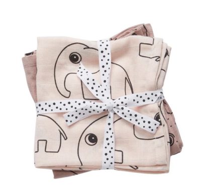 Lot de 2 langes éléphant rose