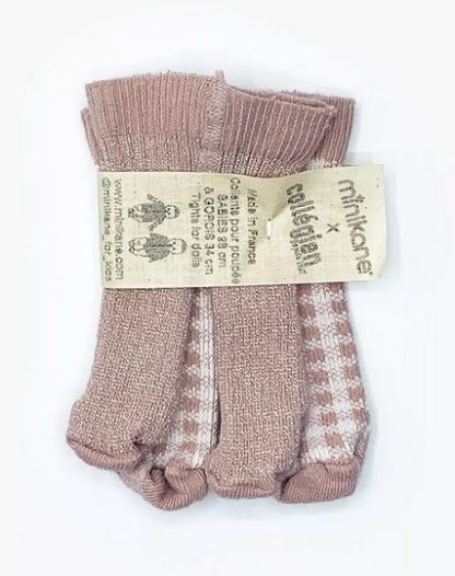 Lot de 2 collants rose carreaux/paillettes