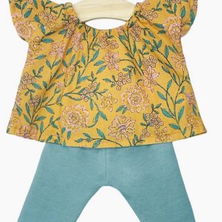 Ensemble Mazarine top Fleurs en liane moutarde et legging en jersey vert fougère