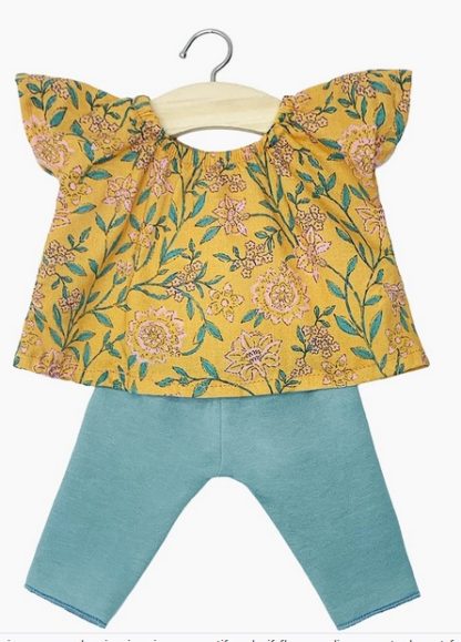 Ensemble Mazarine top Fleurs en liane moutarde et legging en jersey vert fougère