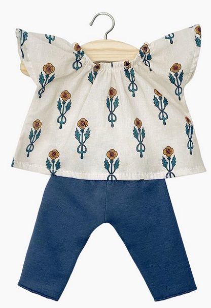 Ensemble Mazarine top Fleurs nordiques et legging en jersey bleu navy