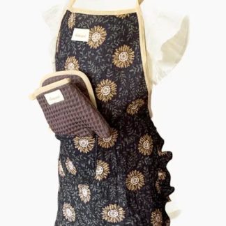 Tablier Marguerite réglisse et accessoires de cuisine