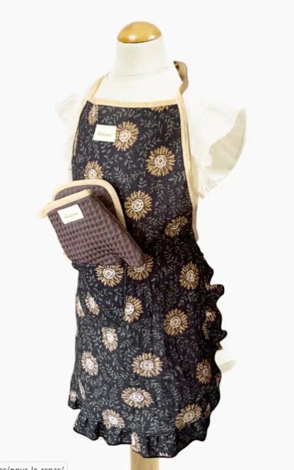 Tablier Marguerite réglisse et accessoires de cuisine