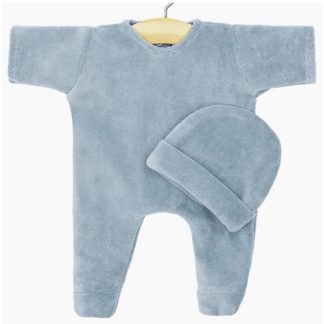 Babies-Ensemble Dors bien sans col et bonnet en velours nikky bleu ciel