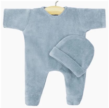 Babies-Ensemble Dors bien sans col et bonnet en velours nikky bleu ciel