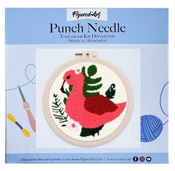 Punch needle flamant rose et feuillage