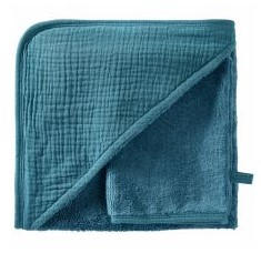 Cape de bain et gant de toilette paon