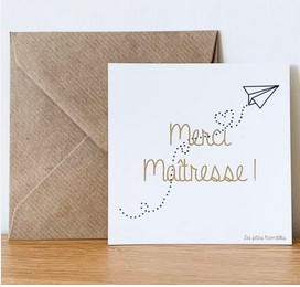 Carte merci maîtresse 10x10cm + enveloppe
