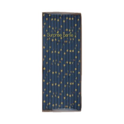 Pailles bleu marine/étoile or x25