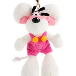 Porte-clés peluche Diddl en salopette rose 15cm
