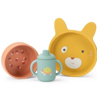 Set vaisselle silicone Trois petits lapins