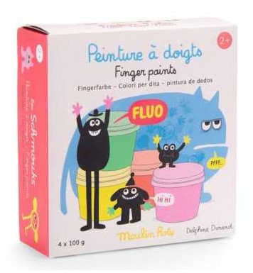 4 pots de peintures à doigt fluo